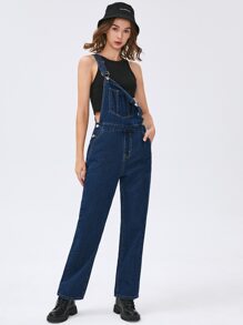 Solid Buttoned Denim Overall