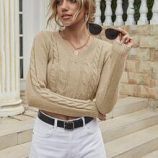 Solid Cable Knit Crop Sweater