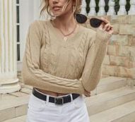 Solid Cable Knit Crop Sweater