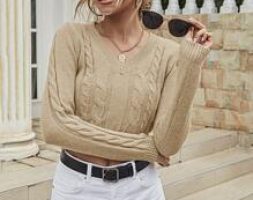 Solid Cable Knit Crop Sweater