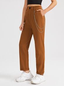 Solid Chain Cuffed Pants