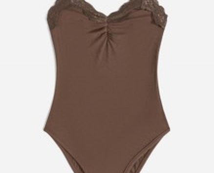 Solid Contrast Lace Ruched Cami Bodysuit