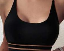 Solid Contrast Mesh Tankini Top