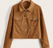 Solid Corduroy Button Front Crop Jacket