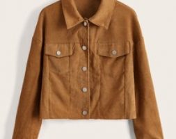 Solid Corduroy Button Front Crop Jacket