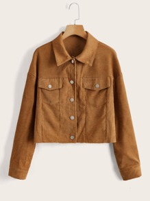 Solid Corduroy Button Front Crop Jacket