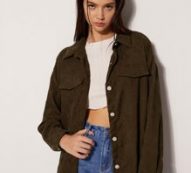 Solid Corduroy Button Front Overshirt