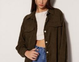 Solid Corduroy Button Front Overshirt