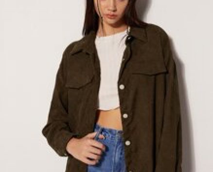Solid Corduroy Button Front Overshirt