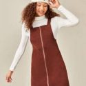 Solid Corduroy Zip Up Dress