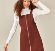 Solid Corduroy Zip Up Dress
