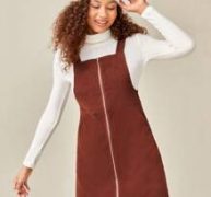 Solid Corduroy Zip Up Dress