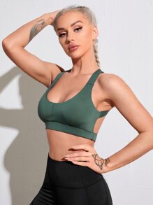 Solid Criss Cross Back Sports Bra