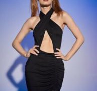 Solid Criss Cross Cut Out Drawstring Dress