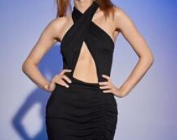 Solid Criss Cross Cut Out Drawstring Dress