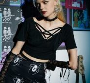 Solid Criss Cross Lace Up Crop Tee