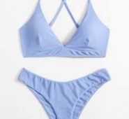 Solid Crisscross Back Bikini Swimsuit