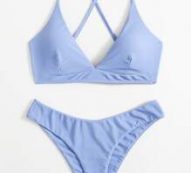 Solid Crisscross Back Bikini Swimsuit