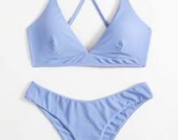 Solid Crisscross Back Bikini Swimsuit