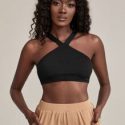 Solid Crisscross Back Crop Halter Top