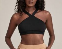 Solid Crisscross Back Crop Halter Top