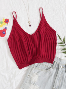 Solid Crop Rib-knit Top