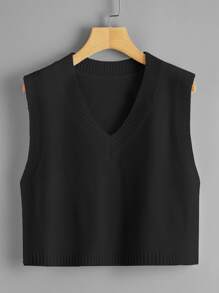 Solid Crop Sweater Vest