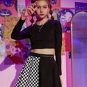 Solid Crop Tee & Contrast Checkerboard Pleated Skirt