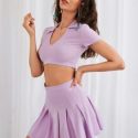 Solid Crop Top & Pleated Skirt Set