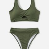 Solid Cut Out Bikini Swimsuit
