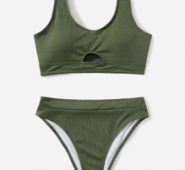 Solid Cut Out Bikini Swimsuit