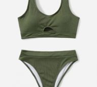 Solid Cut Out Bikini Swimsuit