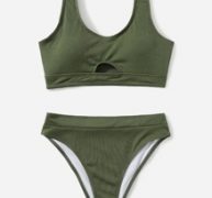 Solid Cut Out Bikini Swimsuit
