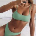 Solid Cut Out Bikini Swimsuit