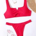 Solid Cut Out Bikini Swimsuit