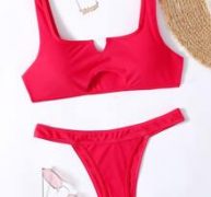 Solid Cut Out Bikini Swimsuit
