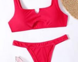 Solid Cut Out Bikini Swimsuit