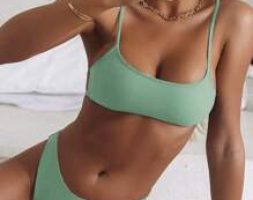 Solid Cut Out Bikini Swimsuit
