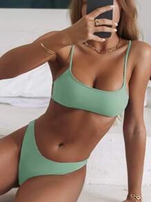 Solid Cut Out Bikini Swimsuit