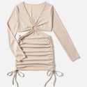 Solid Cut Out Drawstring Ruched Dress