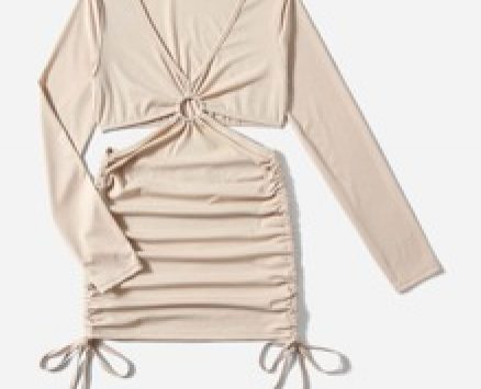 Solid Cut Out Drawstring Ruched Dress