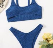 Solid Cut Out High Cut Bikini Swimsuit