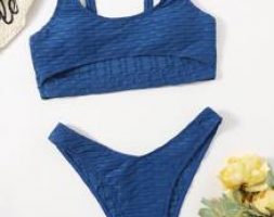 Solid Cut Out High Cut Bikini Swimsuit