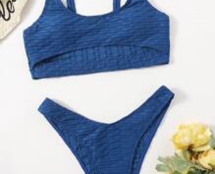 Solid Cut Out High Cut Bikini Swimsuit