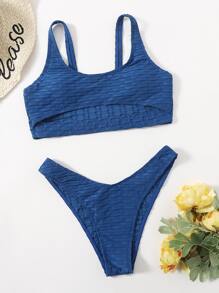 Solid Cut Out High Cut Bikini Swimsuit