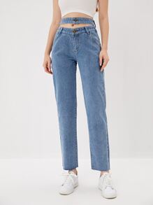 Solid Cut Out Pocket Jeans