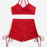Solid Drawstring Bikini Swimsuit