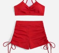 Solid Drawstring Bikini Swimsuit