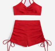 Solid Drawstring Bikini Swimsuit