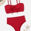 Solid Drawstring Bikini Swimsuit